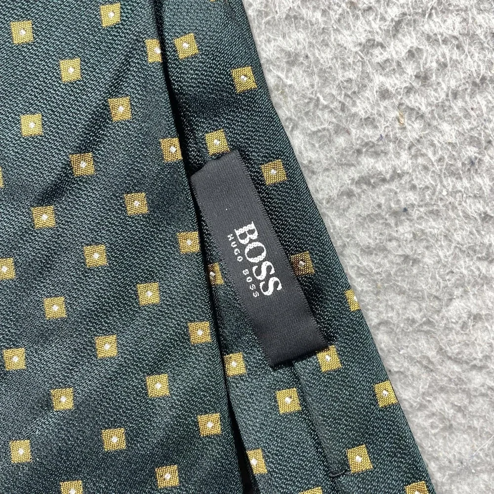 BOSS Hugo Boss Tie Mens One Size Green Geometric Woven Silk Necktie Italy